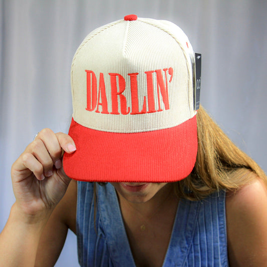 Two Tone Corduroy Hat - Darlin' - Red/Beige