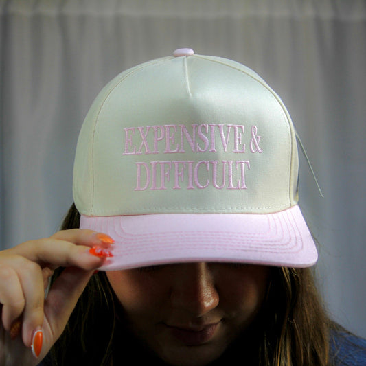 2-Tone Embroidered Cap - Expensive & Difficult - Rose/Beige