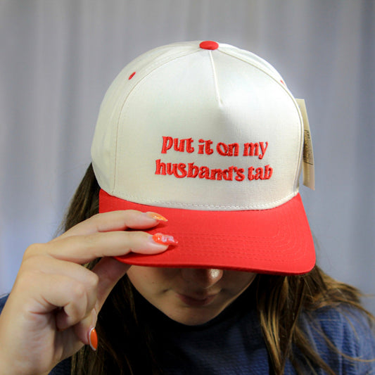 Two Tone Cap - Put It on My Husbands Tab - Beige/Red