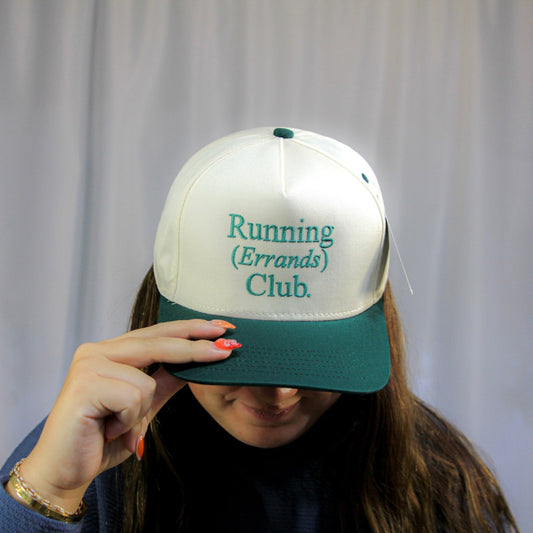 2-Tone Embroidered Cap - Running Errands Club - Green/Beige