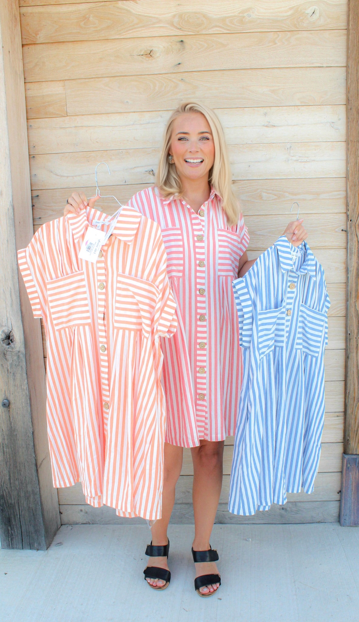 GAME DAY COTTON STRIPED BUTTON DOWN TUNIC DRESS