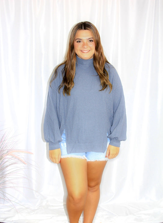 CLOUDY KNIT MOCK NECK CUFFED LONG SLEEVE TOP