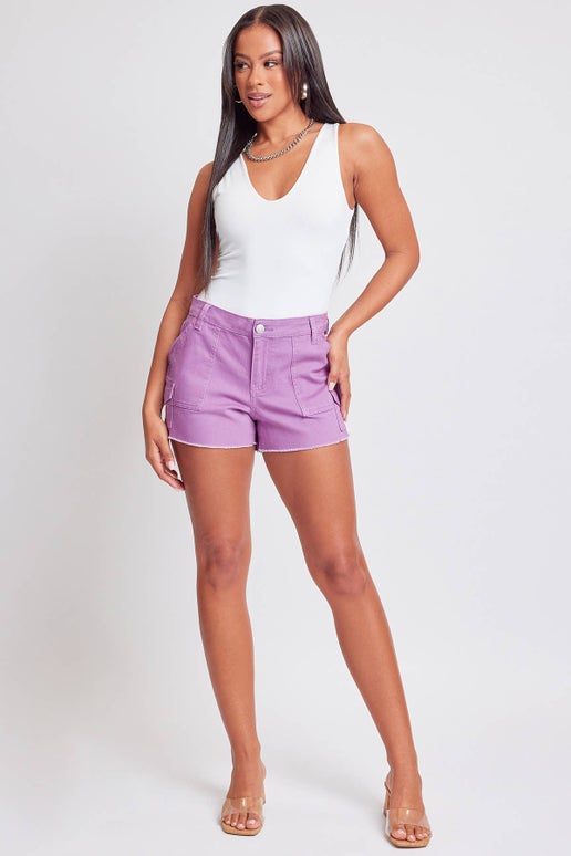 High-Rise Flap Pocket Cargo Short Summer Plum