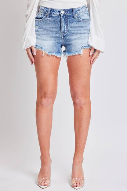 High Rise Destructed Summer Fray Hem Shorts Light Medium Wash