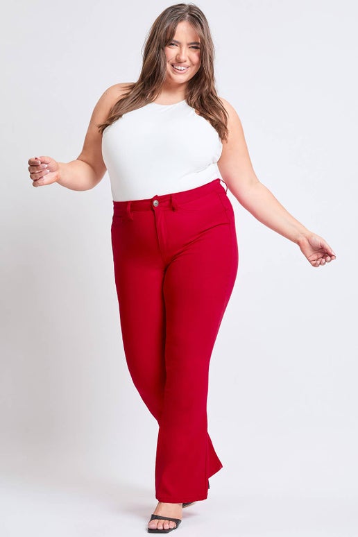 Plus Size Hyperstretch High-Rise Flare- Regular Ruby Red