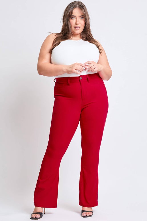 Plus Size Hyperstretch High-Rise Flare- Regular Ruby Red