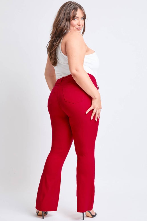 Plus Size Hyperstretch High-Rise Flare- Regular Ruby Red