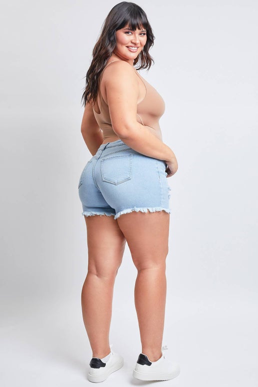 Plus Size Vintage Dream Frayed Hem Shorts Ripped Light Wash
