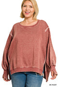 Plus Acid Wash Batwing Hi-Low Pullover