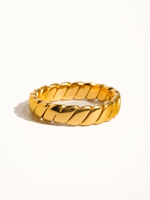 Pierre 18K Gold Non-Tarnish Braided Stack Ring: Yellow Gold