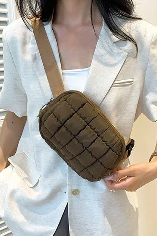 PUFFER QUILTED SLING BAG FANNY BAG BELT BUM BAG | 40P546: Brown