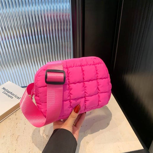 PUFFER QUILTED SLING BAG FANNY BAG BELT BUM BAG | 40P546: FUCHSIA