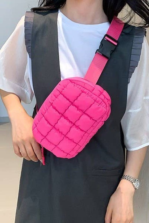 PUFFER QUILTED SLING BAG FANNY BAG BELT BUM BAG | 40P546: FUCHSIA