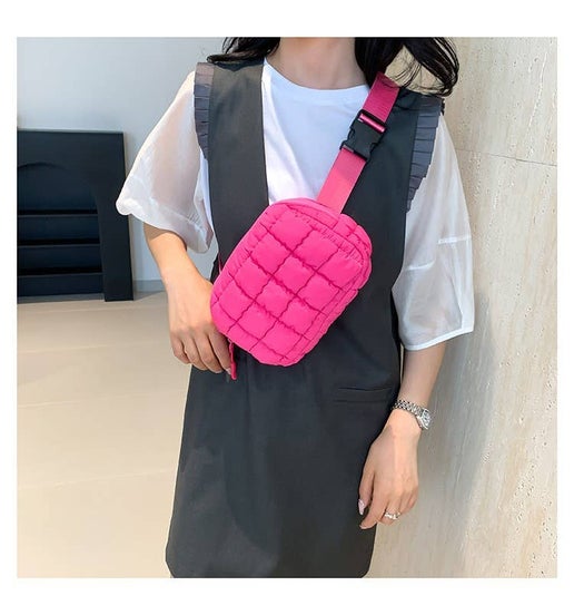 PUFFER QUILTED SLING BAG FANNY BAG BELT BUM BAG | 40P546: FUCHSIA