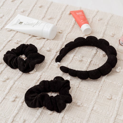 Puffy Terry Cloth Padded Spa Headband with Scrunchies: Black