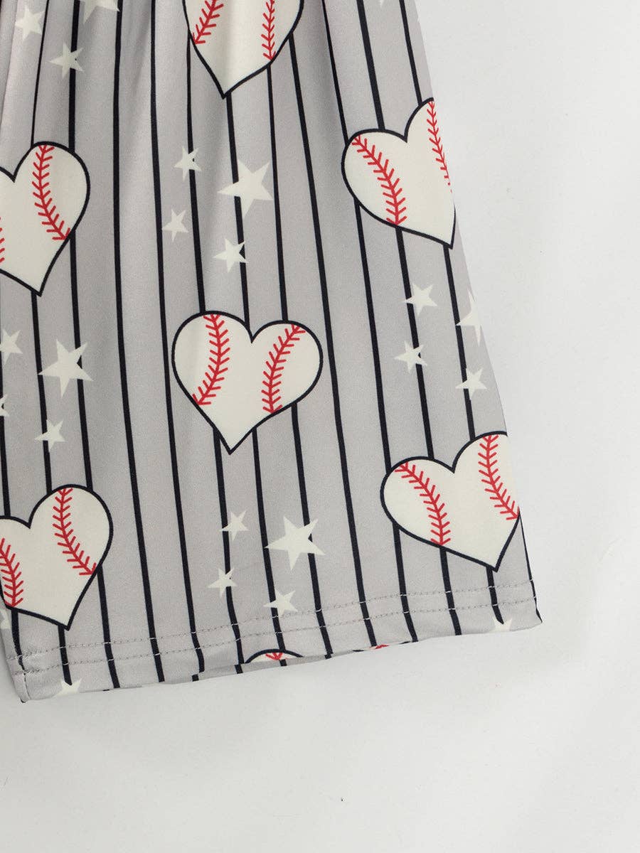 Red Navy Stripe Baseball Heart Boy Short Set