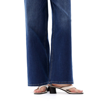 Mid Rise Wide Leg Jeans Relaxed Distressed Denim BG8001