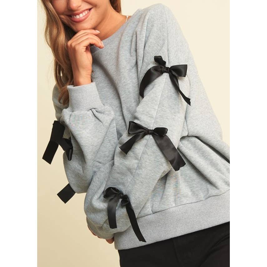 BOW SLEEVE LOOSE FIT PULLOVER TOP