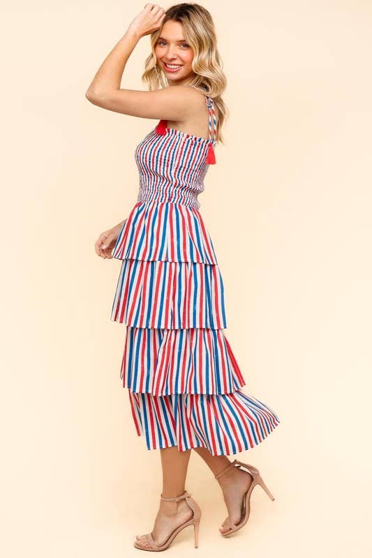Midi Multicolor Stripe Print Dress