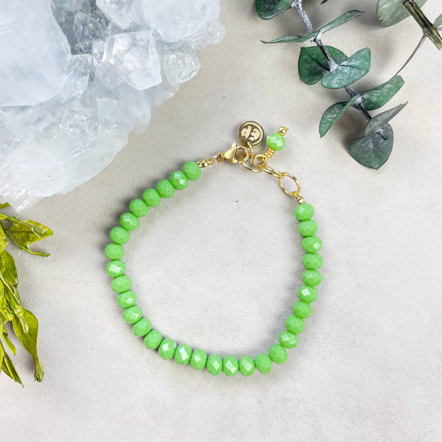 Adjustable Green Crystal Beaded Bracelet