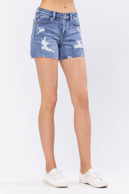 Lace Patch Destroy Shorts (XL Only)