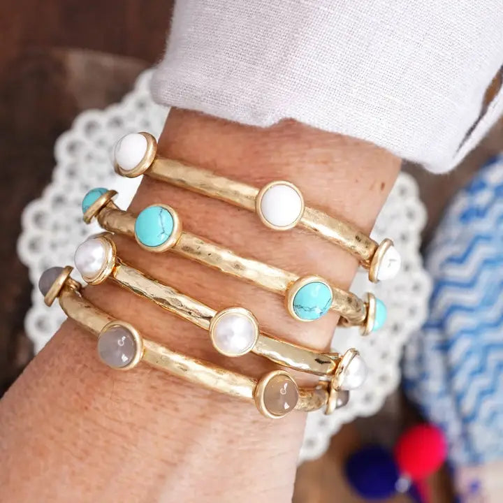 Jeweled Golden Bangle Pearl Dots