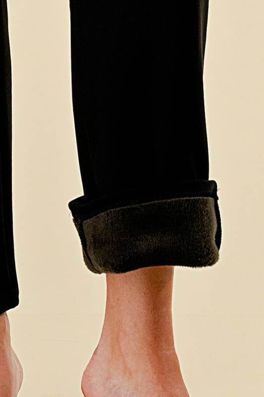 MID-RISE DRAWSTRING WIDE LEG PANTS WITH FUR LINING