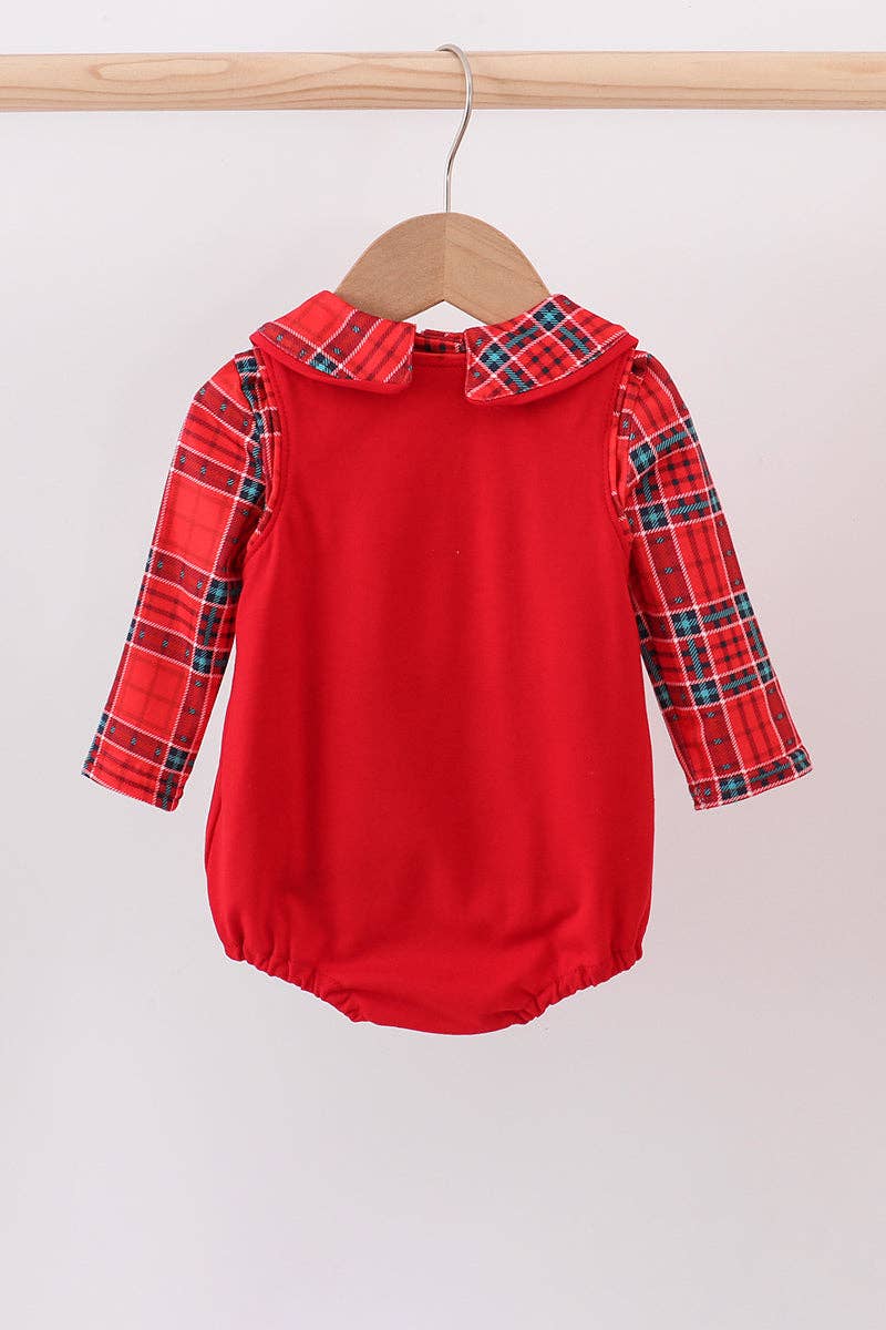 Red tree embroidery plaid bubble set