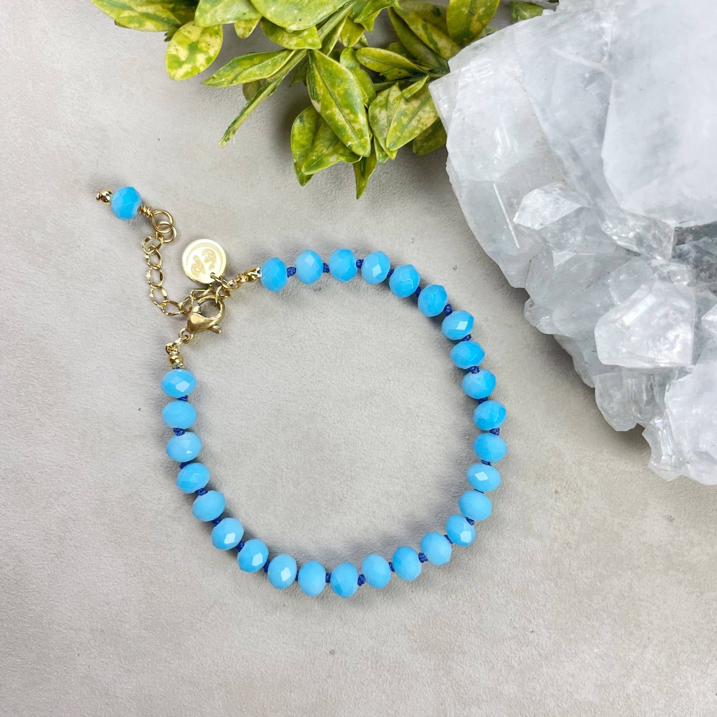 Barb// Blue Neon Crystal Beaded Handknotted Bracelet