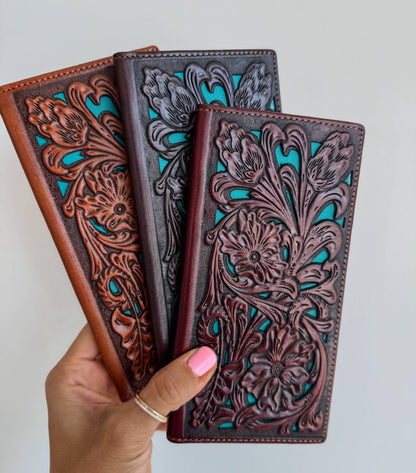 Genuine Tooled Leather Bi-Fold Wallet