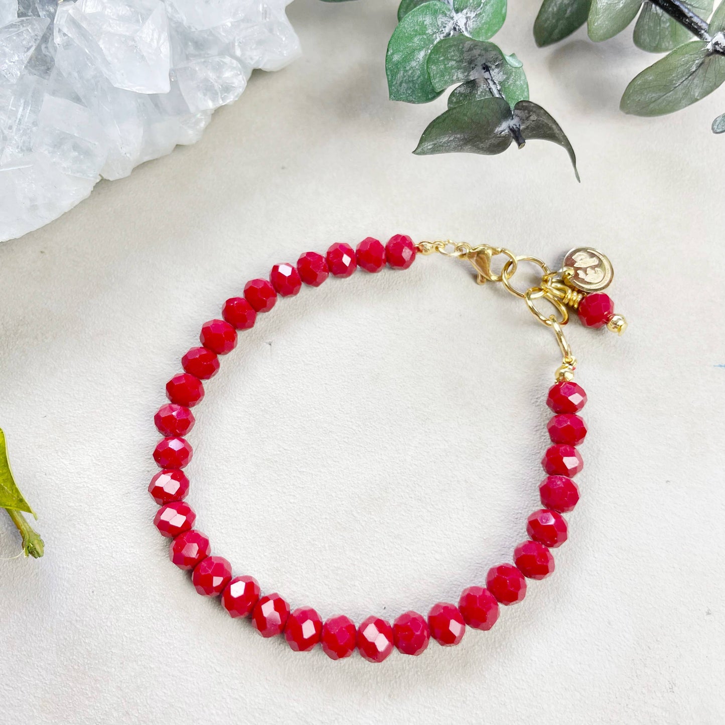 Gloria// Opaque Maroon Crystal Beaded Bracelet