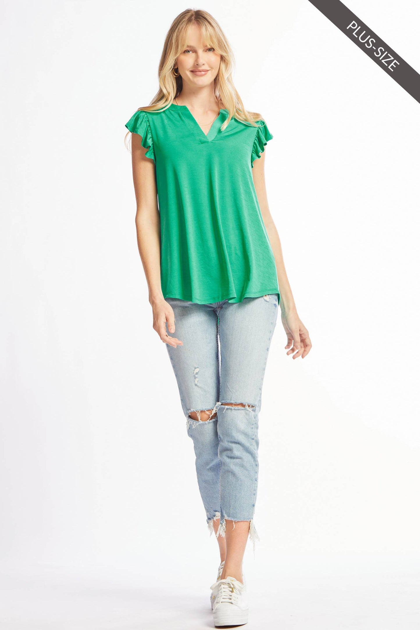 PLUS SIZE Lizzy Flutter Top Featuring China Collar