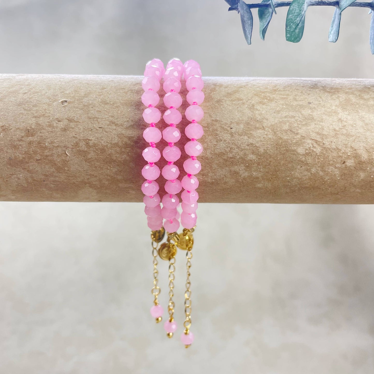 Barb// Pink Neon Crystal Beaded Handknotted Bracelet