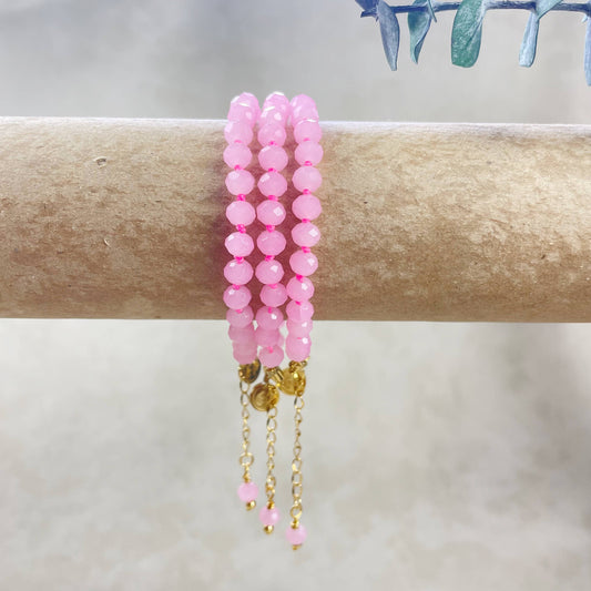 Barb// Pink Neon Crystal Beaded Handknotted Bracelet