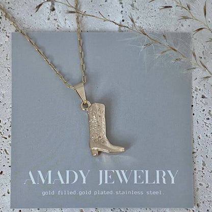 Cowboy Boot Cowgirl  charm pendant necklace 18k gold filled 