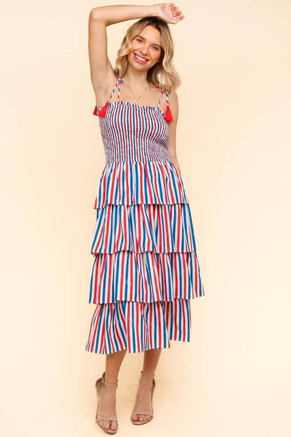Midi Multicolor Stripe Print Dress