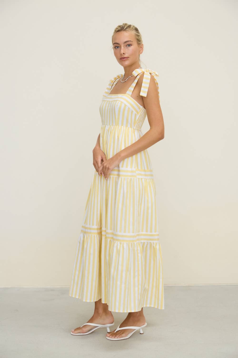 STRIPE TIE MIDI DRESS