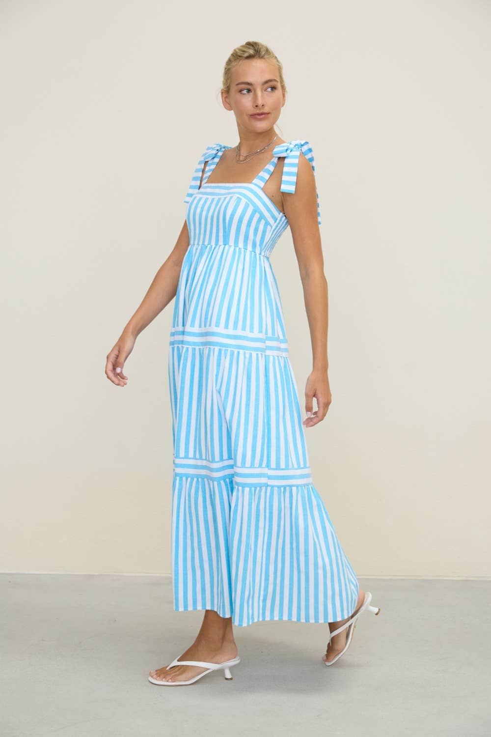 STRIPE TIE MIDI DRESS