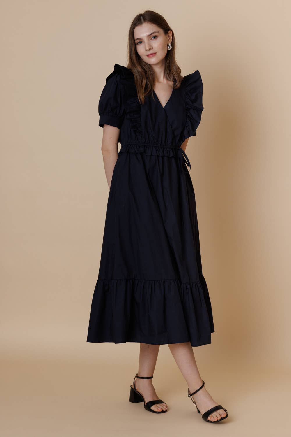 Romantic Ruffled Cottom Poplin Midi Dress