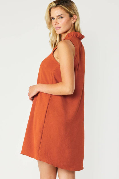 SLEEVELESS SOLID WOVEN DRESS WITH LINING