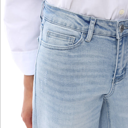 Mid Rise Wide Leg Jeans Relaxed Distressed Denim BG8001