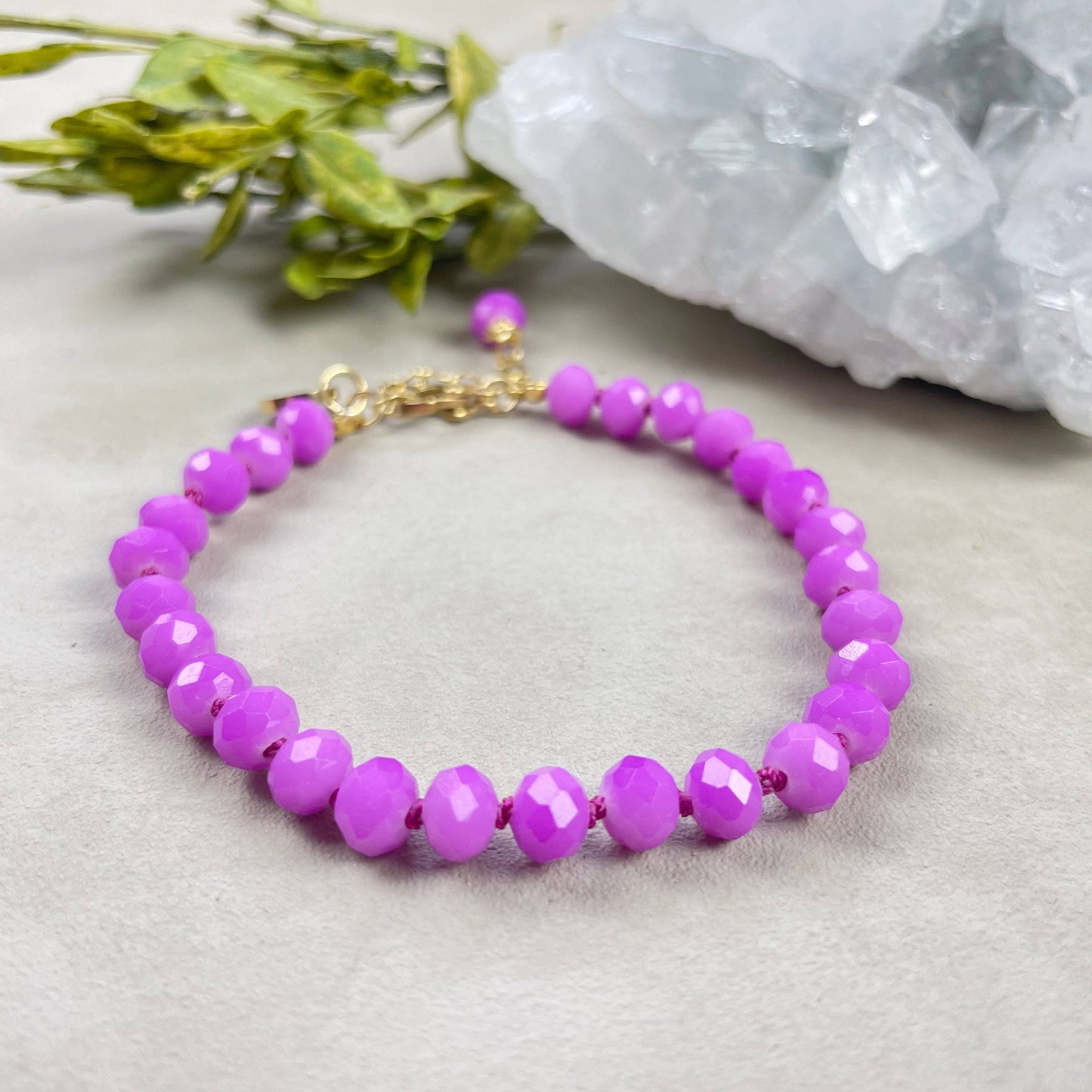 Barb// Purple Neon Crystal Beaded Handknotted Bracelet
