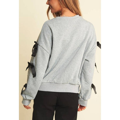 BOW SLEEVE LOOSE FIT PULLOVER TOP