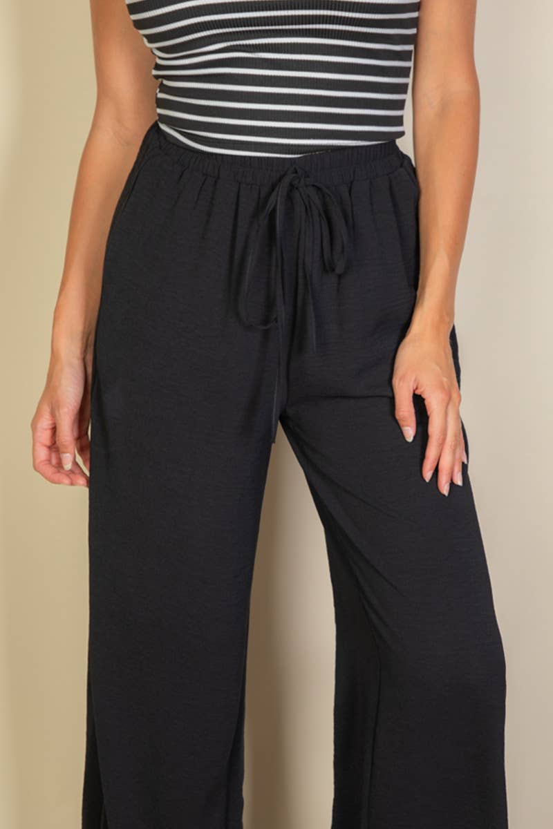 Drawstring waist wide leg minimalist pants