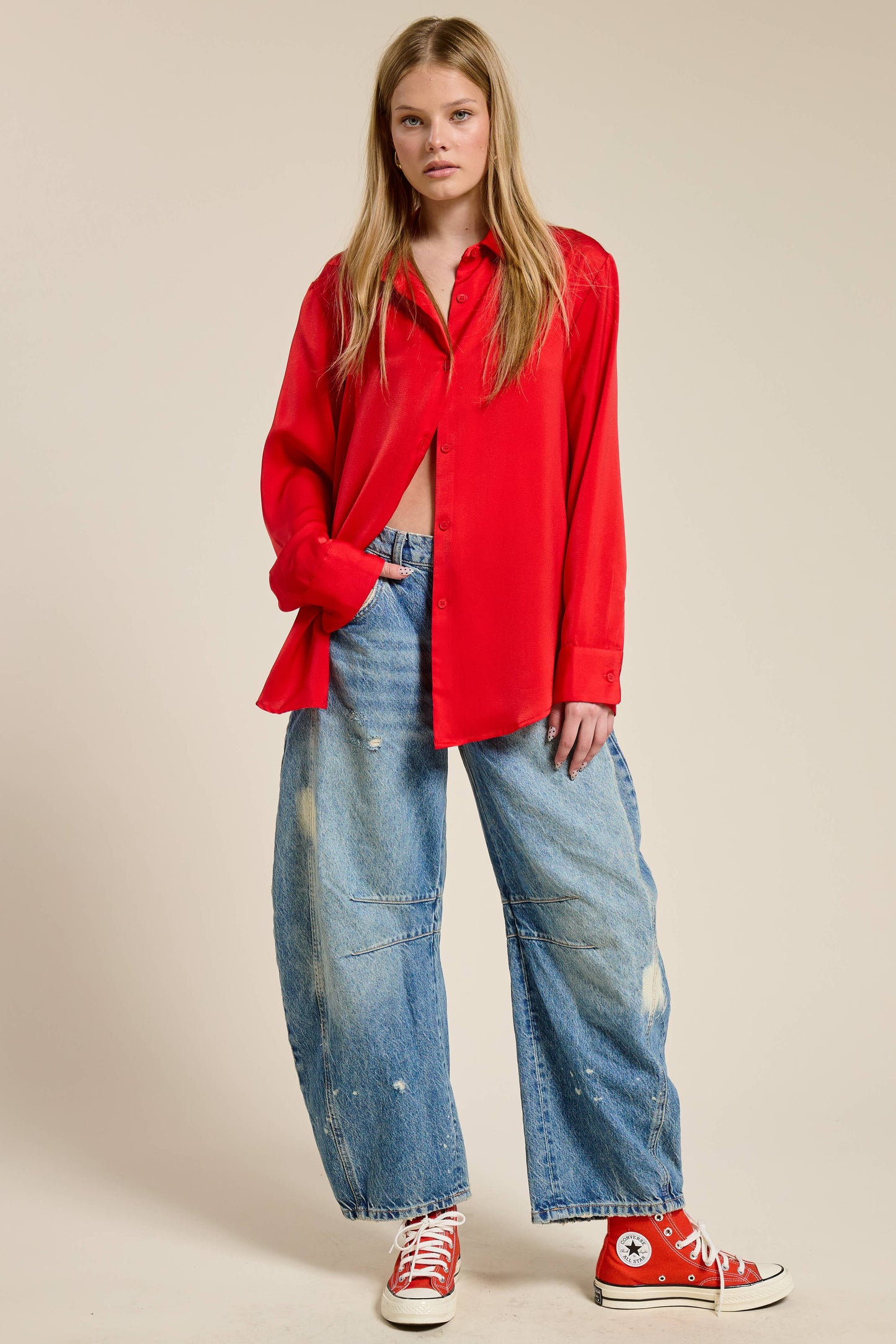 Silky Satin Button Down Blouse