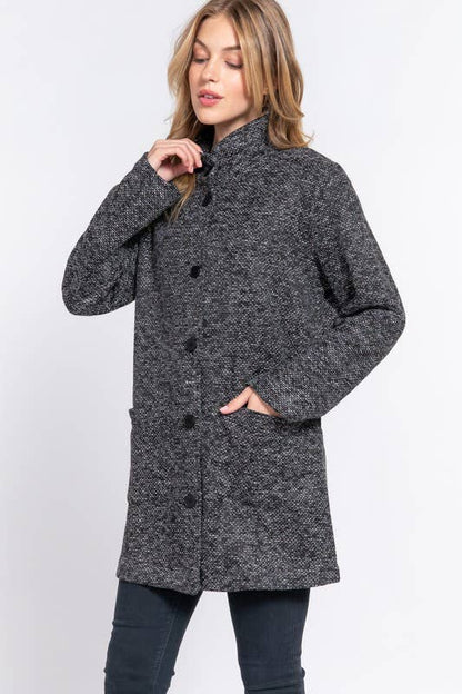 Long Sleeve High Neck Button Down Coat