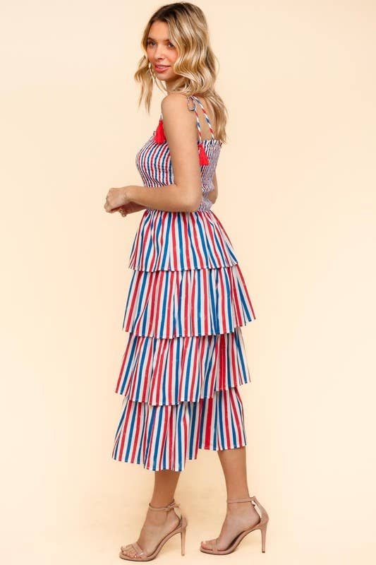 Midi Multicolor Stripe Print Dress