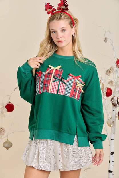 Christmas Sweatshirt Featuring Patchwork Gift box
