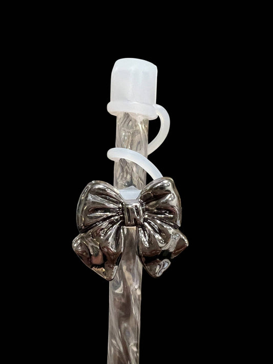 Gunmetal Bow Metal - Silicone Straw Topper 10mm