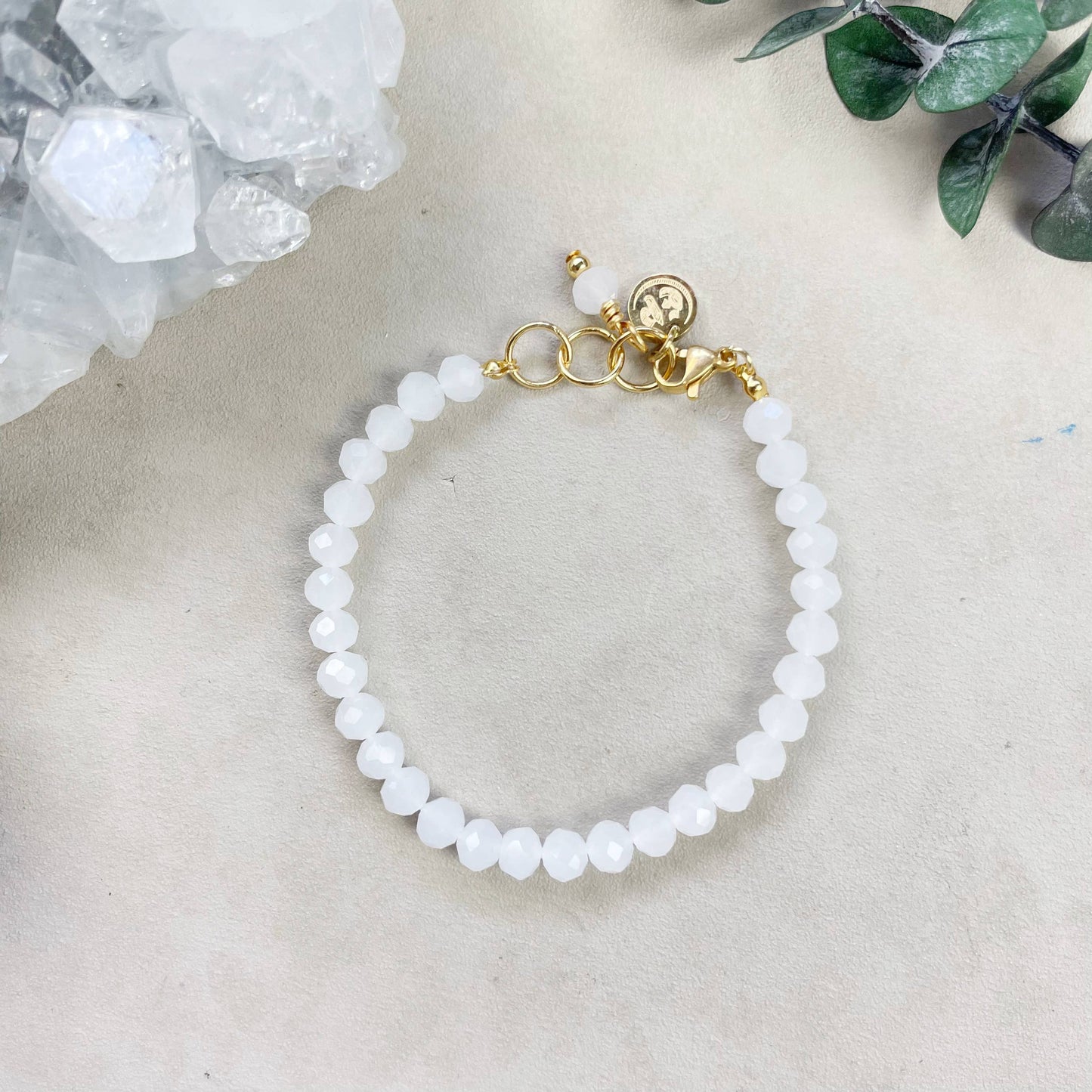 Gloria// Translucent White Crystal Beaded Bracelet